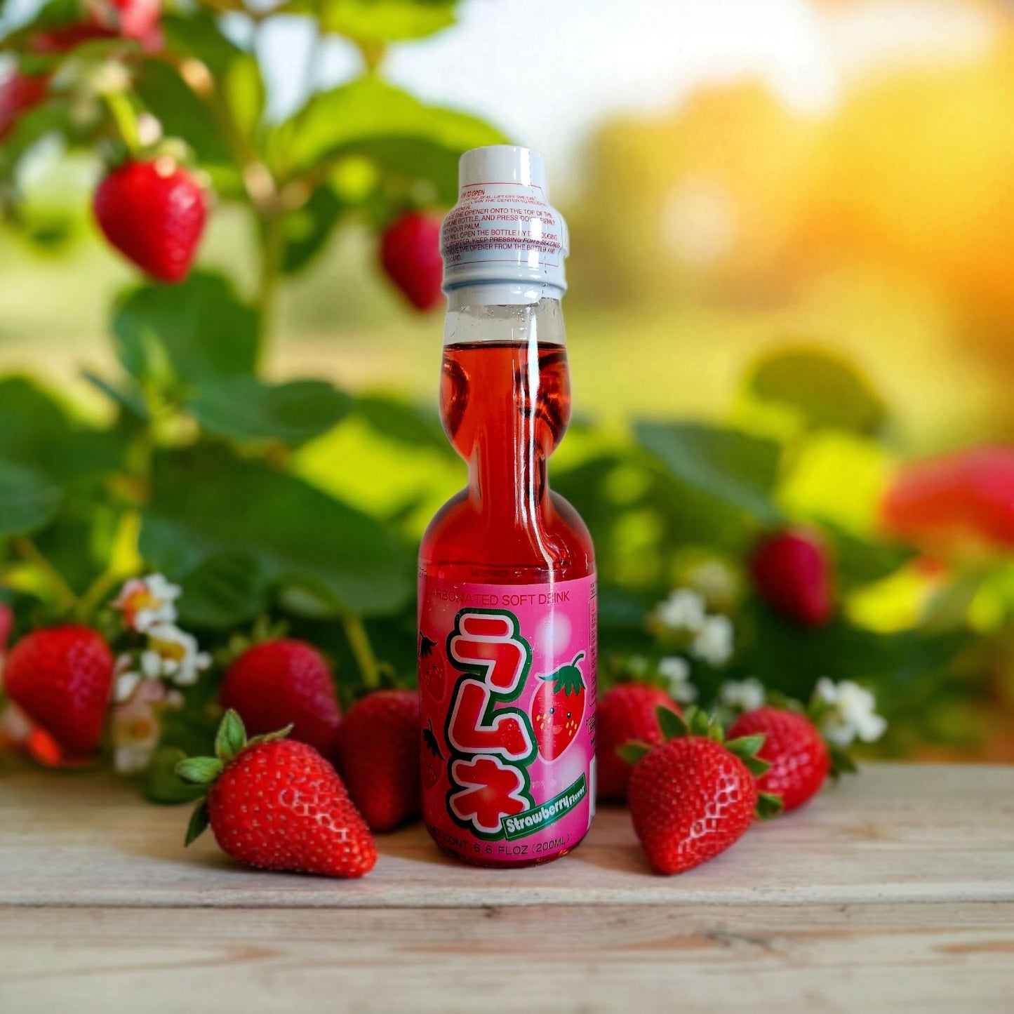 Hatakosen Japanese Strawberry Ramune Marble Soda 6 bottle Pack 6.6 fl oz (200ml)