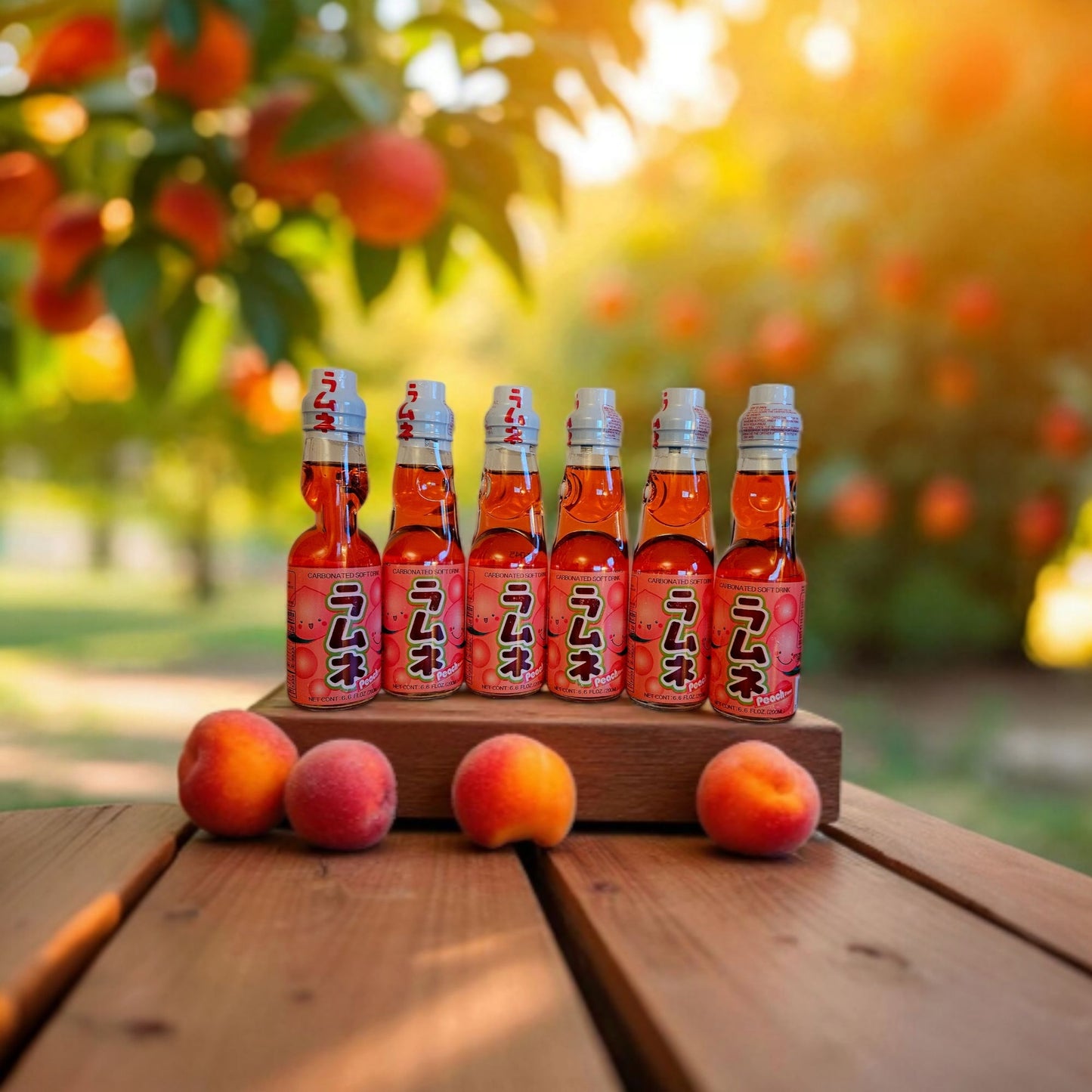 Hatakosen Japanese Peach Ramune Marble Soda 6-bottle Pack 6.6 fl oz (200ml)