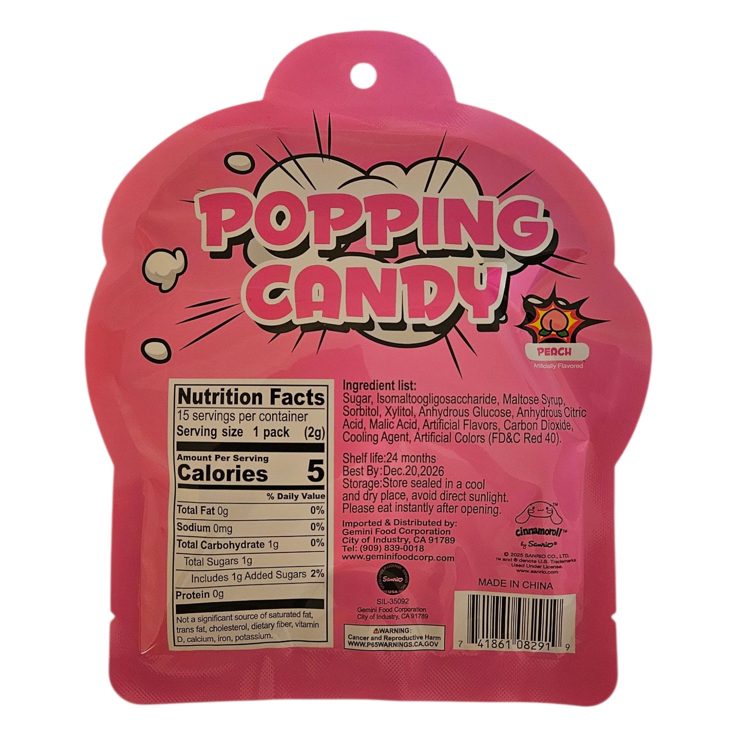 Cinnamoroll Popping Candy Peach Flavor 30g
