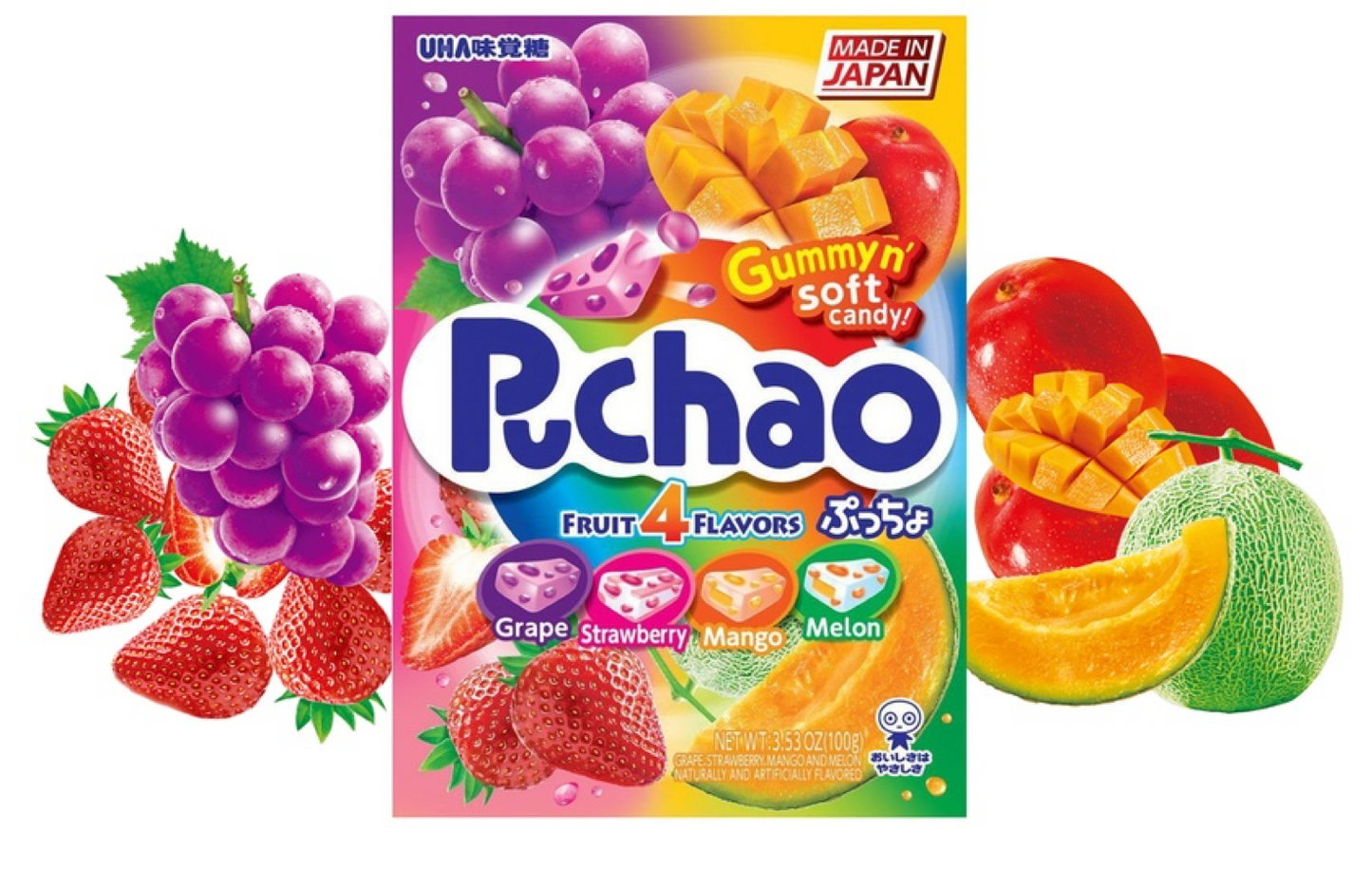 UHA Mikakuto-Japan PUCHAO Flavored Soft Candy Multi Four(4) Packs Combo
