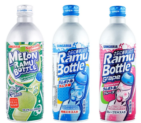 Sangaria Ramune Japanese Soda Variety 6 Pack-Melon,Original & Grape Flavor