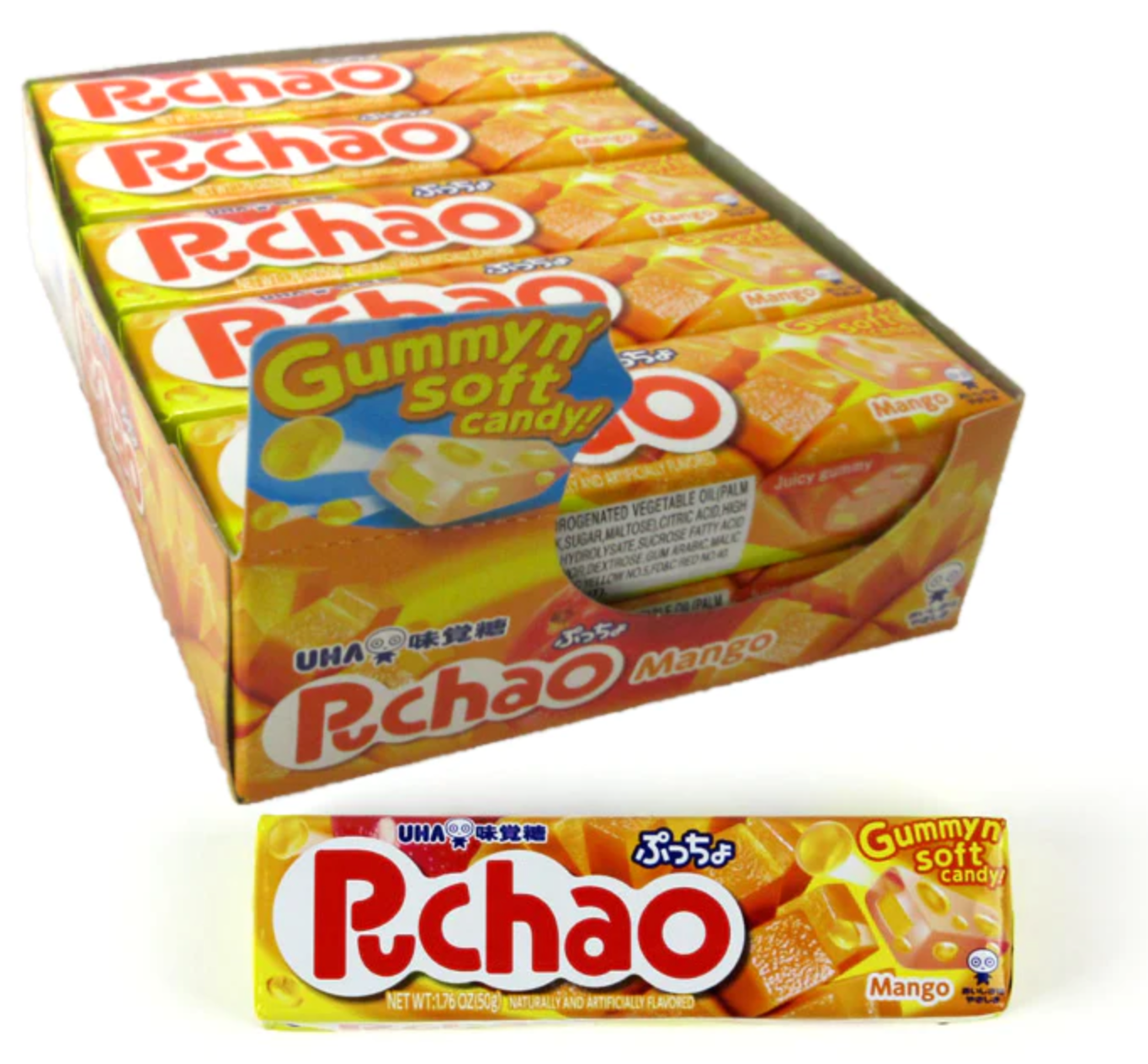 Uha Puccho Puchao Japanese Chewy Candy Stick, 10 packs Mango Flavor 50g x 10