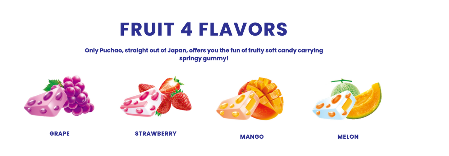 Uha Mikakuto Japan Puccho Puchao 4 Fruit Mix Grape Melon Strawberry Mango Chewy