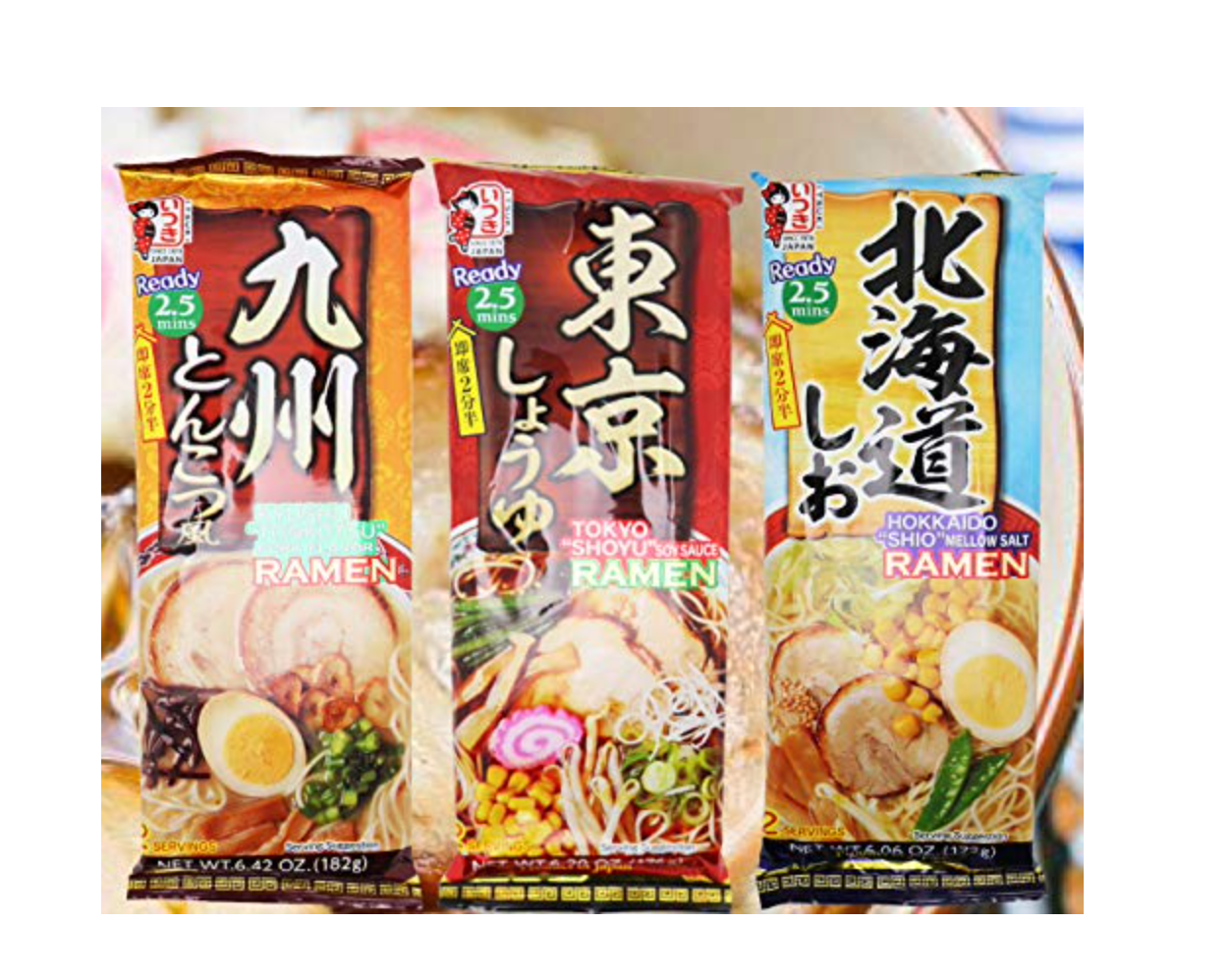 Itsuki Ramen Variety Pack - Salt, Soy Sauce, Pork Bone - 3 Flavors 6 Servings