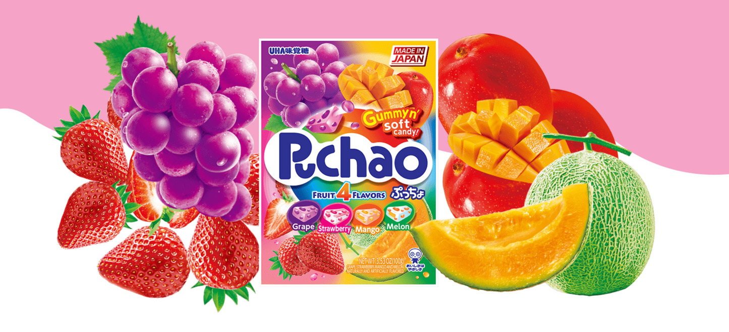 Uha Mikakuto Japan Puccho Puchao 4 Fruit Mix Grape Melon Strawberry Mango Chewy