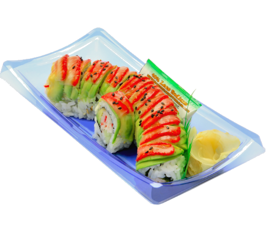 Blue PET Togo Sushi Tray w/ Lid Rectangle Food Container (9.44"x4.33") 50 Sets
