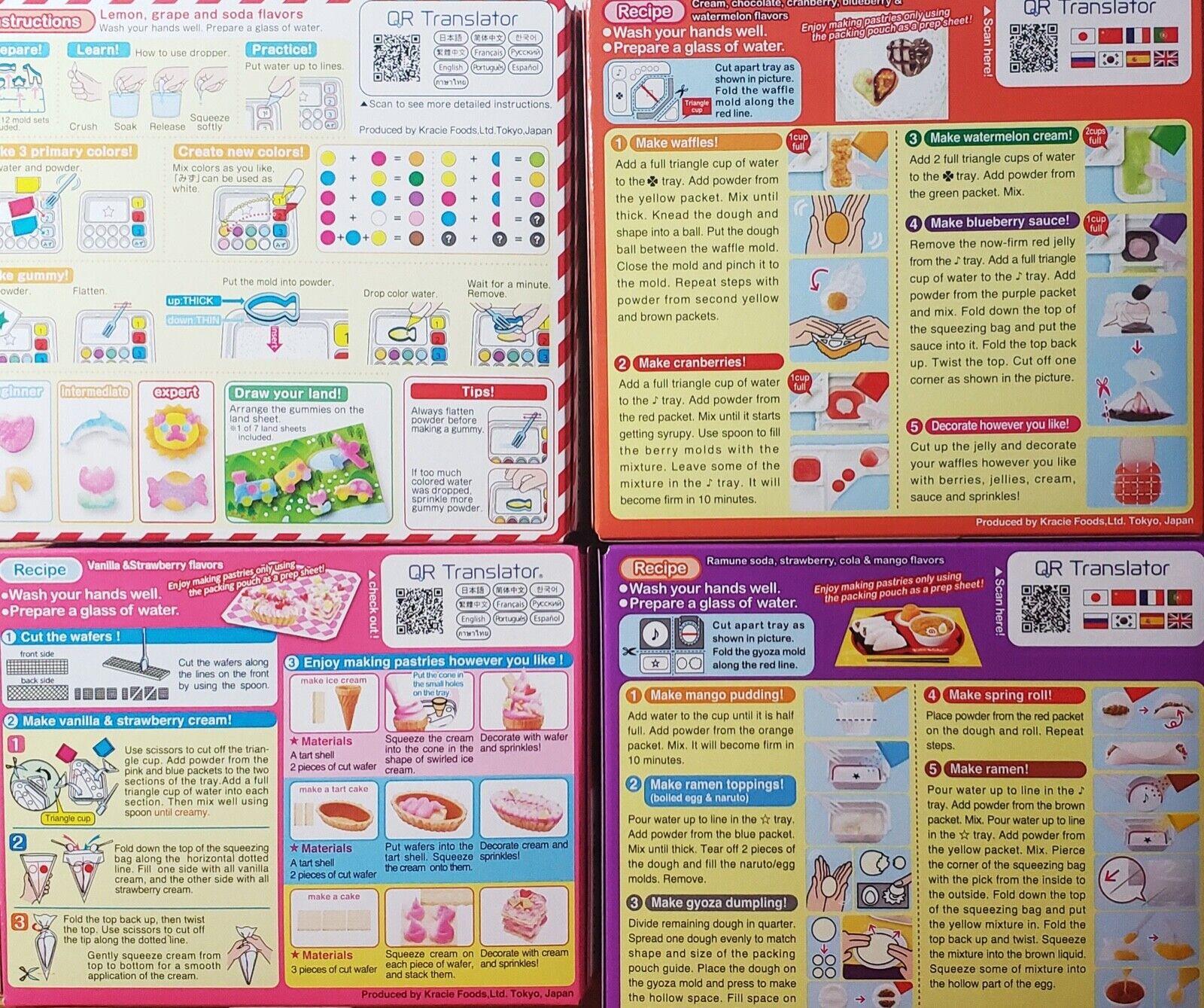 Kracie Popin’ Cookin’ DIY Candy Kit for Kids 4 Pack Gummyland,Ramen,Waffle&Cakes