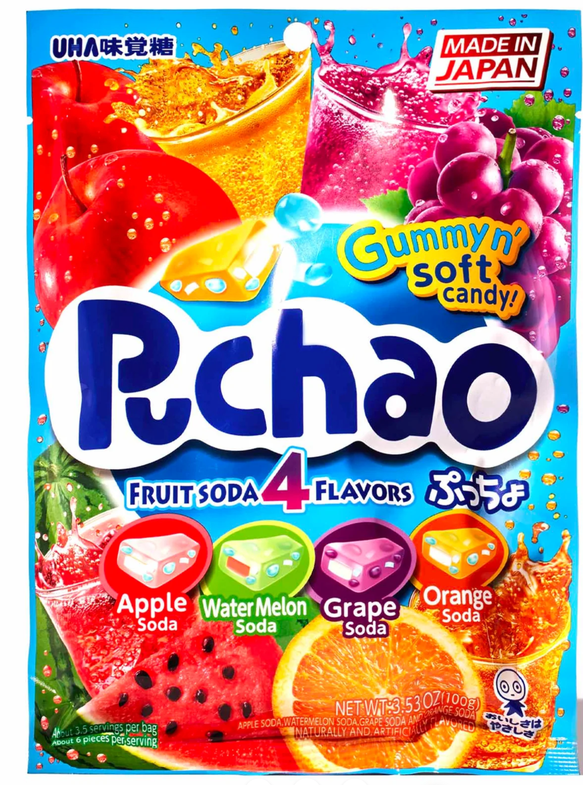 6 BAGS UHA Mikakuto Japan Puchao Puchao Chewy Candy 4 Flavor Fruit Mix 3.52oz