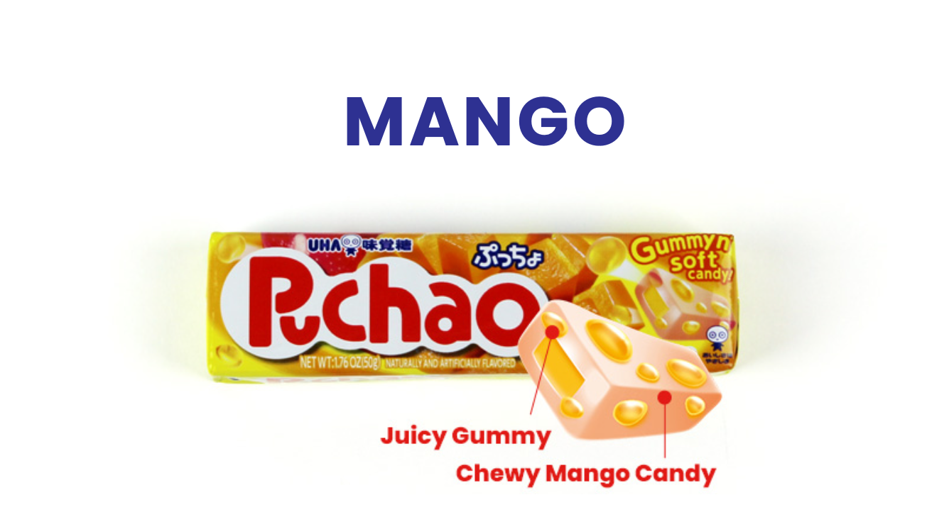 Uha Puccho Puchao Japanese Chewy Candy Stick, 10 packs Mango Flavor 50g x 10