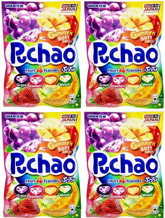 4 BAGS UHA Mikakuto Japan Puchao Puchao Chewy Candy 4 Flavor Fruit Mix 3.52oz