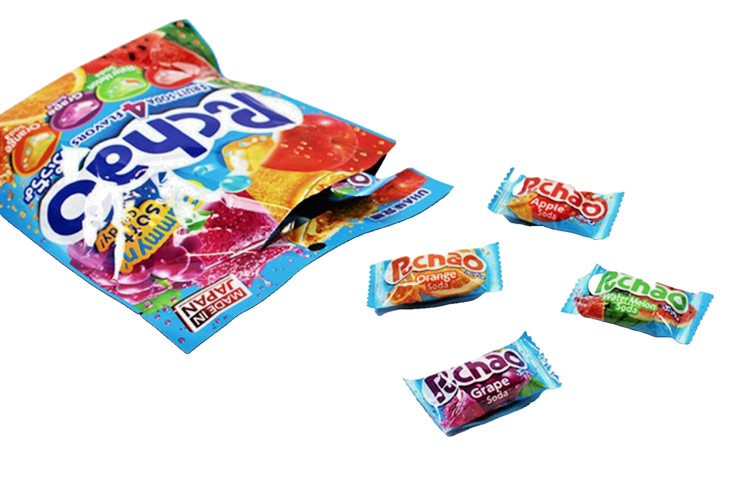 6 BAGS UHA Mikakuto Japan Puchao Puchao Chewy Candy 4 Flavor Fruit Mix 3.52oz