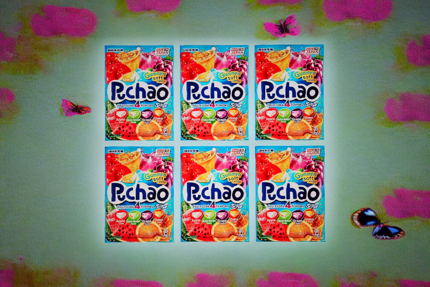 6 BAGS UHA Mikakuto Japan Puchao Puchao Chewy Candy 4 Flavor Fruit Mix 3.52oz