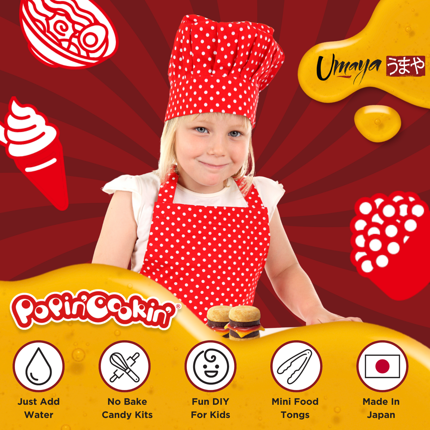 Japanese Kracie Popin’ Cookin' DIY Candy Making Kit for Kids - Tanoshii Hamburger, Gummy Land, Ramen (3 Pack Variety Bundle)