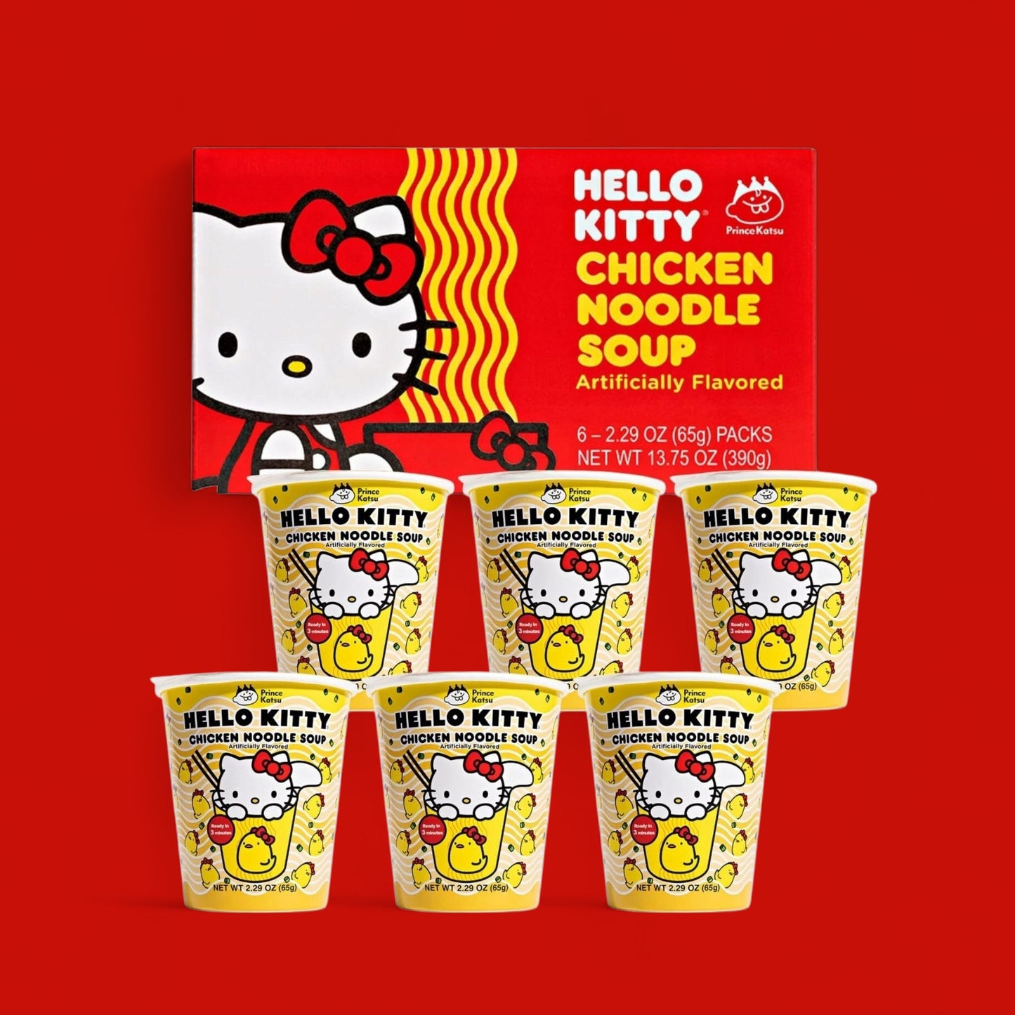 Hello Kitty Instant Chicken Ramen Noodle Soup , 6 Pack Vegan Chicken Flavor