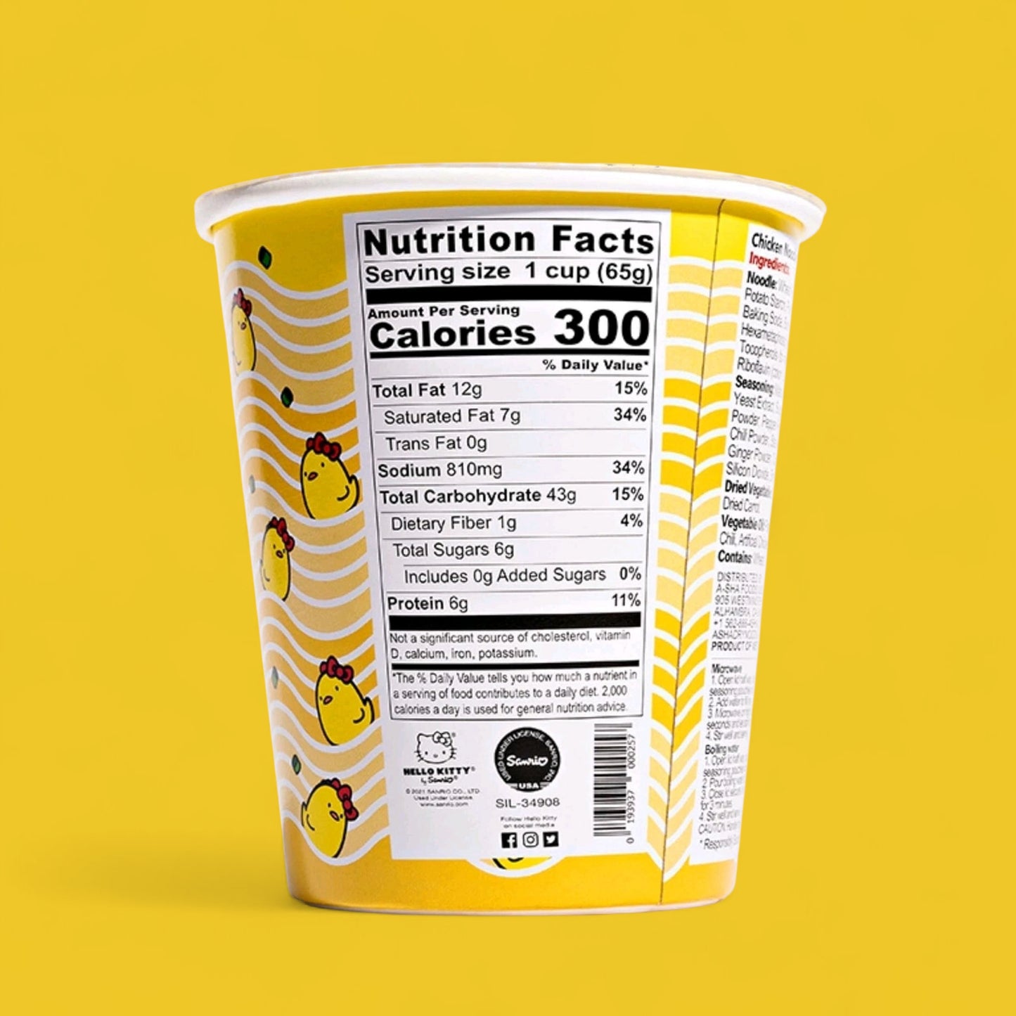 Hello Kitty Instant Chicken Ramen Noodle Soup , 6 Pack Vegan Chicken Flavor