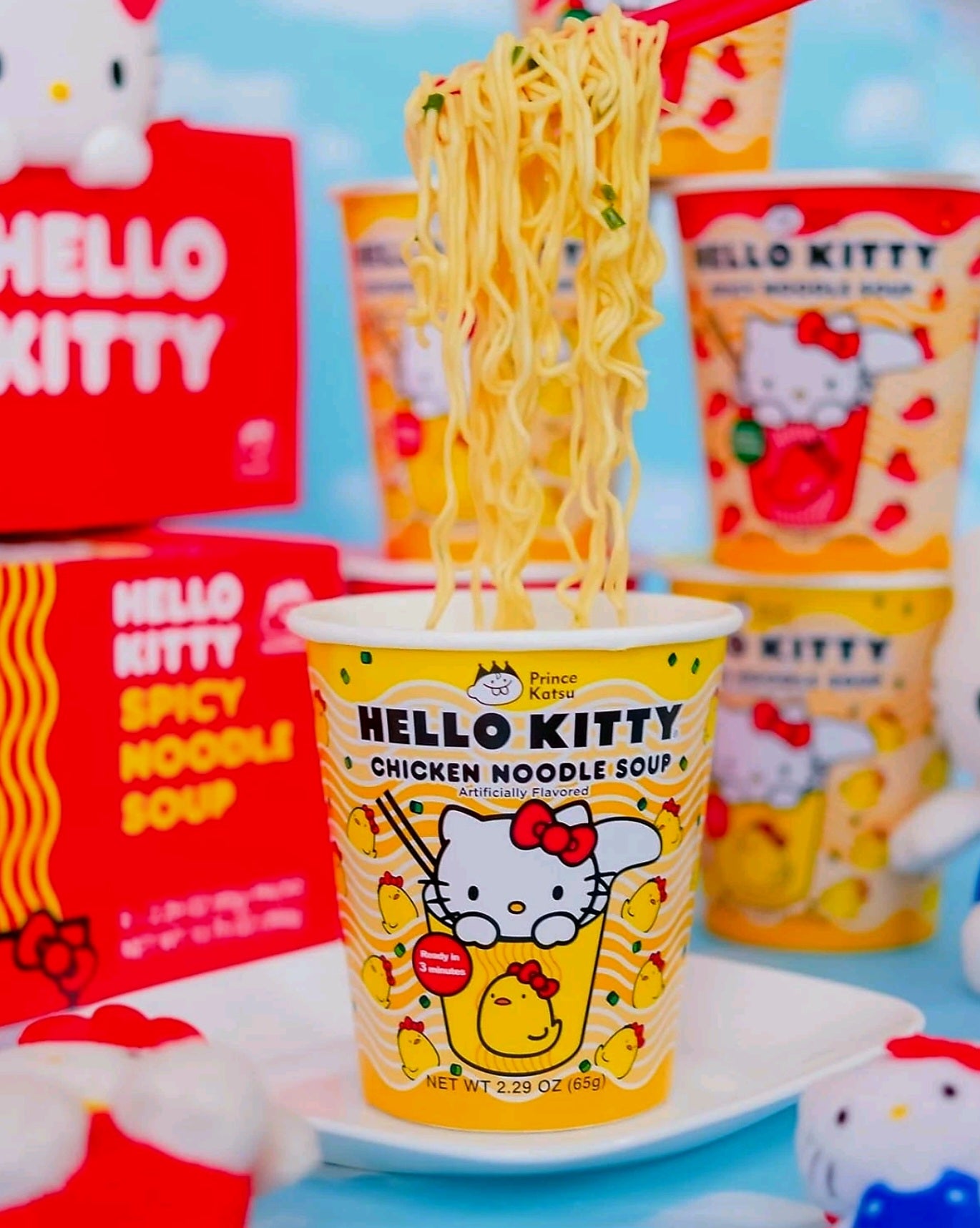 Hello Kitty Instant Chicken Ramen Noodle Soup , 6 Pack Vegan Chicken Flavor