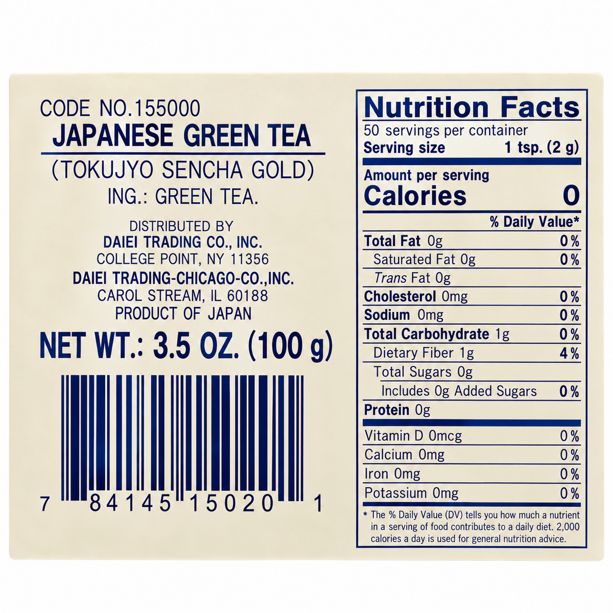 Tokujyo Sencha Gold Premium Japanese Loose Leaf Green Tea 100g -Product of Japan