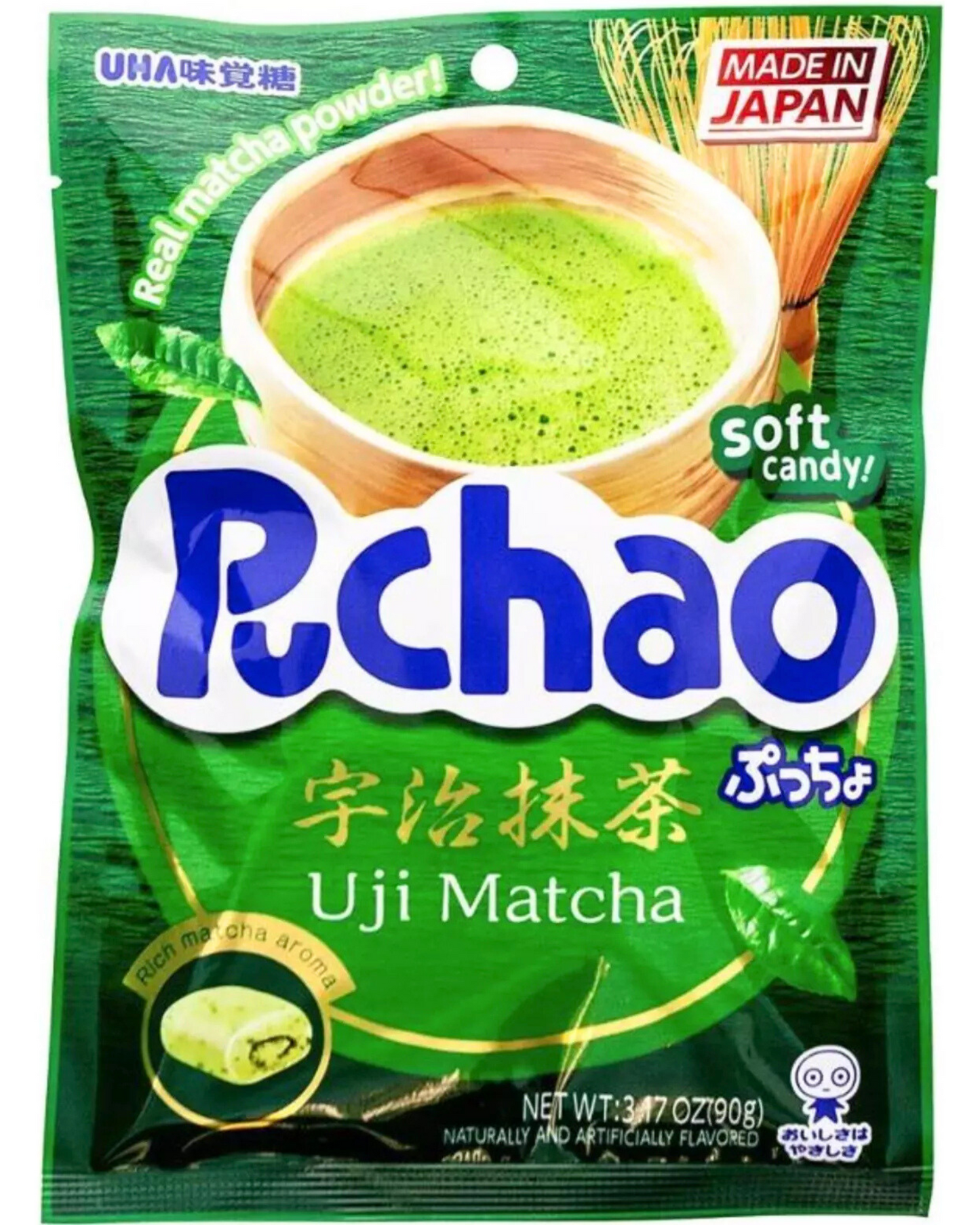 UHA Mikakuto Japanese Puchao Soft Chewy Candy Uji Matcha Flavor 3.17oz / 1 pack