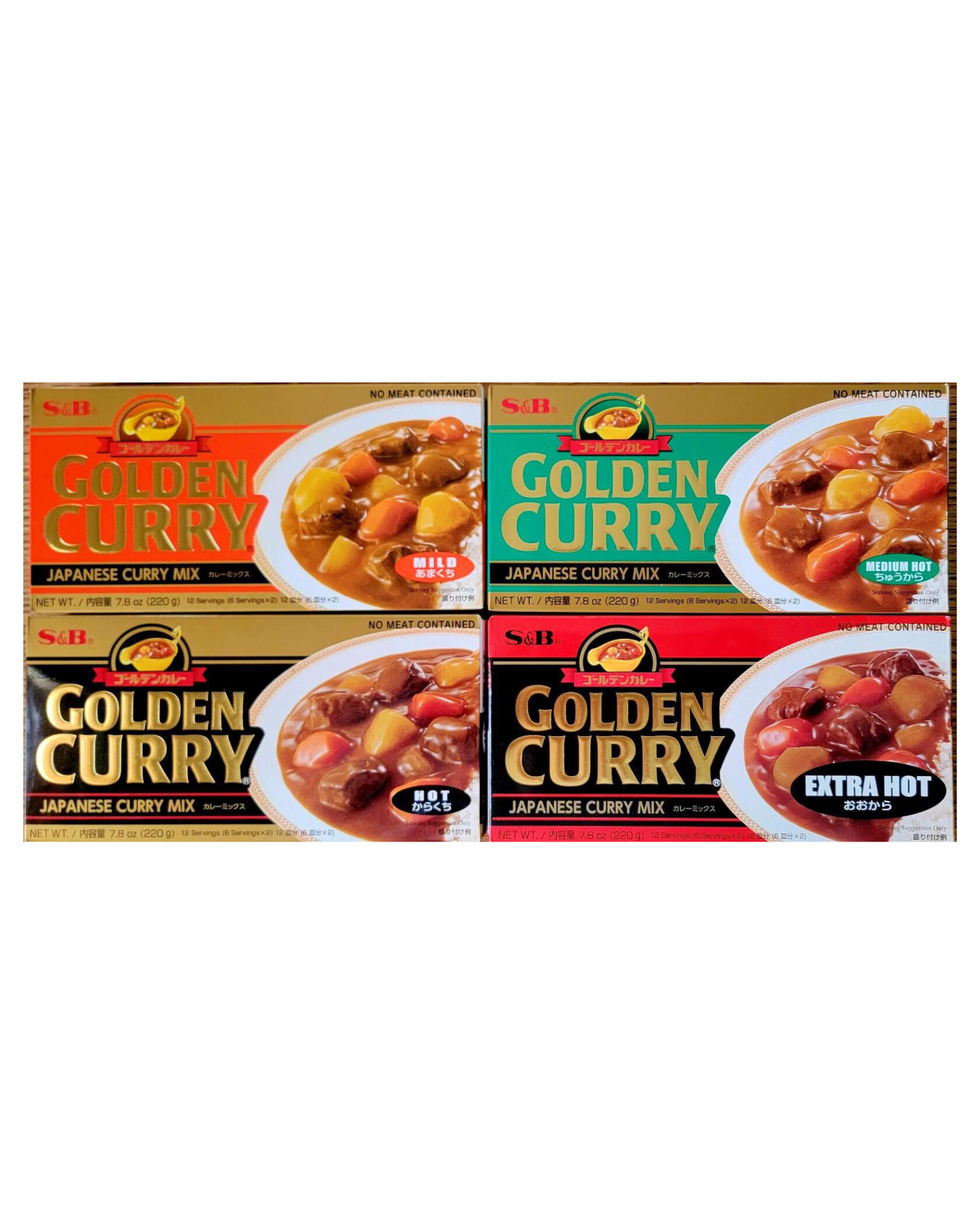 Japanese S&B Golden Curry Sauce Mix 7.8oz / 220g Multi 4 Combo Pack (Pack of 4)