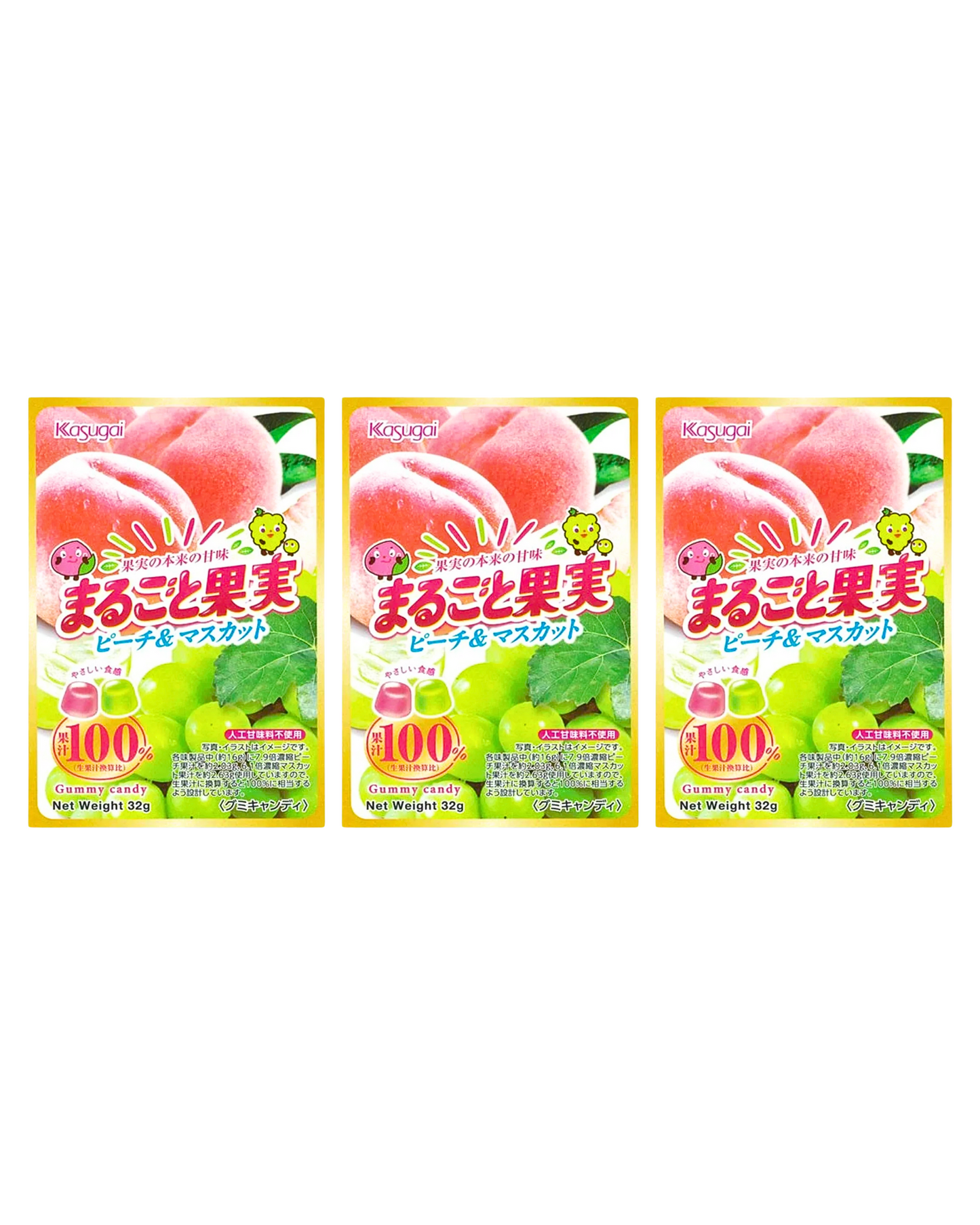 Kasugai Marugoto Kajitsu: Peach and Muscat Flavor 32g x Three (3) Packs