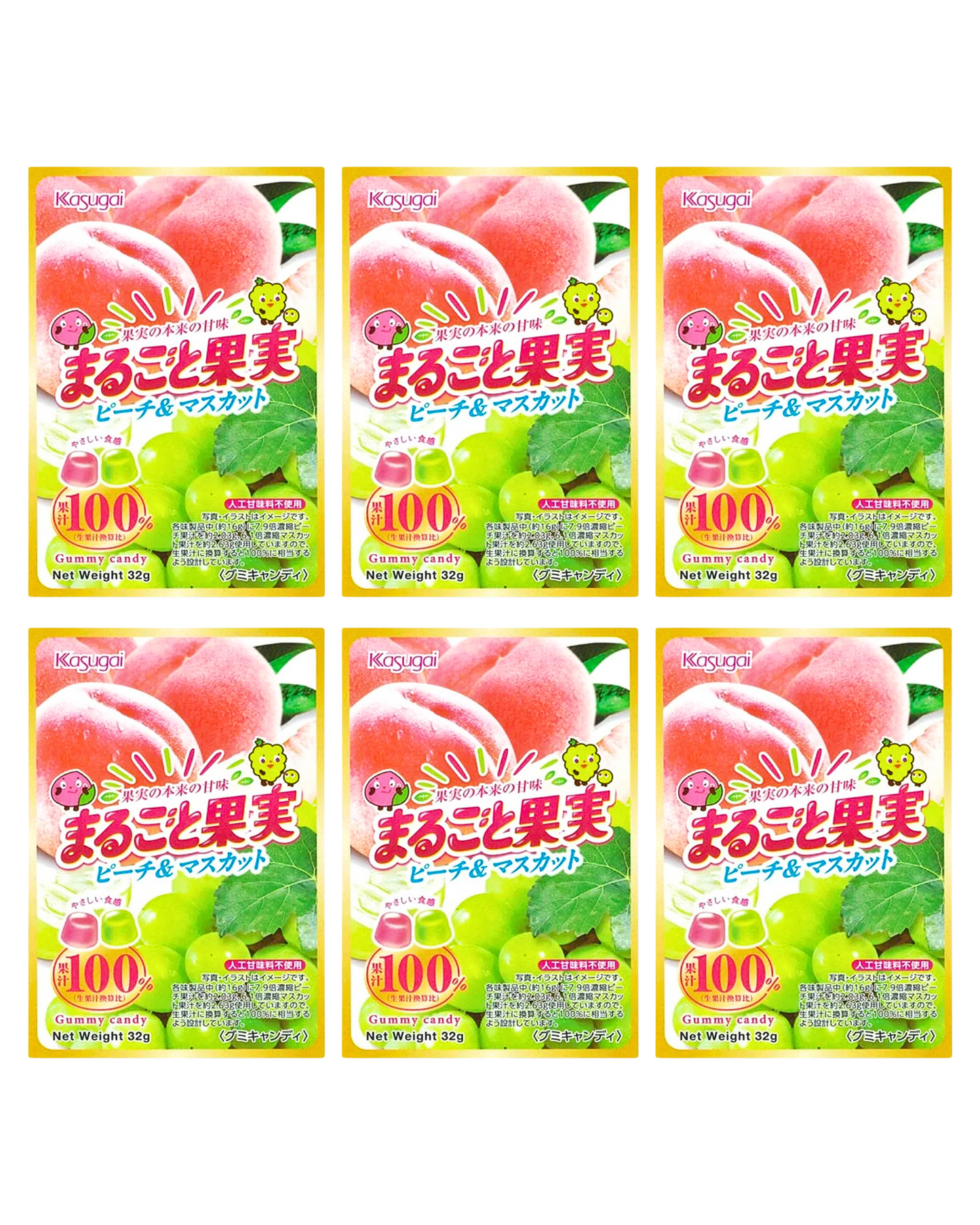 Kasugai Marugoto Kajitsu: Peach and Muscat Flavor 32g x Six (6) Packs