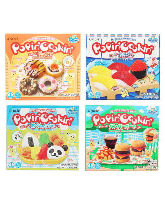 Kracie Popin Cookin DIY Candy Kit 4 Pack Tanoshii Hamburger,Donuts,Sushi & Bento