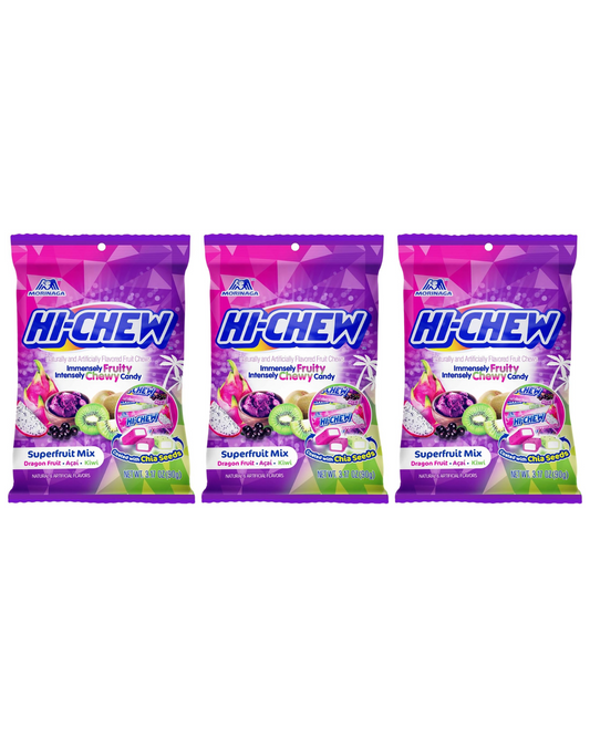 Three(3) Packs Morinaga HI-CHEW Fruity Chewy Candy - Superfruit Mix 3.17 oz