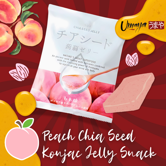 UMAYA - Wakasho Chia Seed Konnyaku Jelly Peach Flavor (6.1oz Per Pack) - Vegan Low Calorie Japanese Konjac Superfood Snack - Plant-Based & Gluten-Free - Individually Wrapped - Made in Japan - 3 Packs