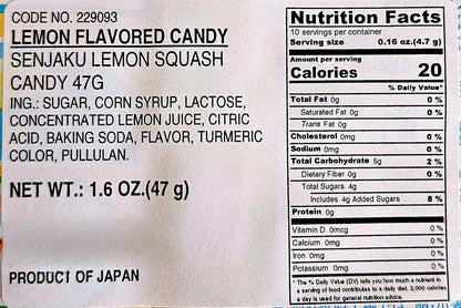 Senjaku Lemon Squash Hard Candy 1.6oz ( 3 Pack, 4.8oz)  | Product of Japan |