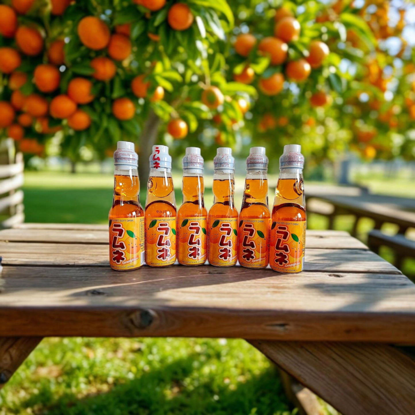 Hatakosen Japanese Orange Ramune Marble Soda 6 bottle Pack 6.6 fl oz (200ml)