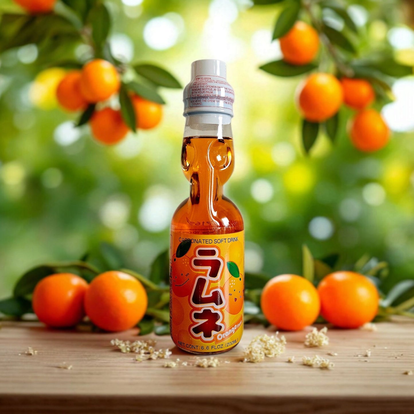 Hatakosen Japanese Orange Ramune Marble Soda 6 bottle Pack 6.6 fl oz (200ml)