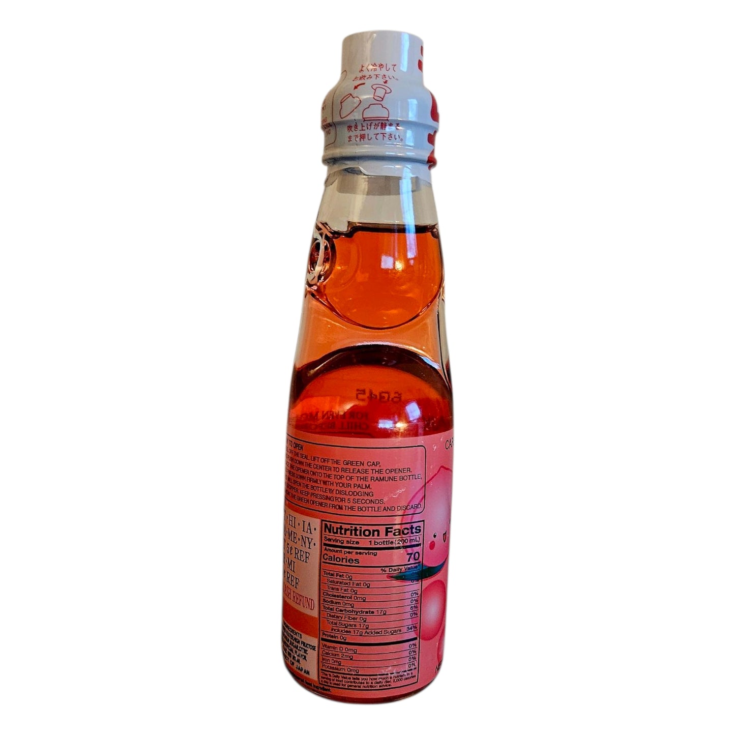 Hatakosen Japanese Peach Ramune Marble Soda 6-bottle Pack 6.6 fl oz (200ml)