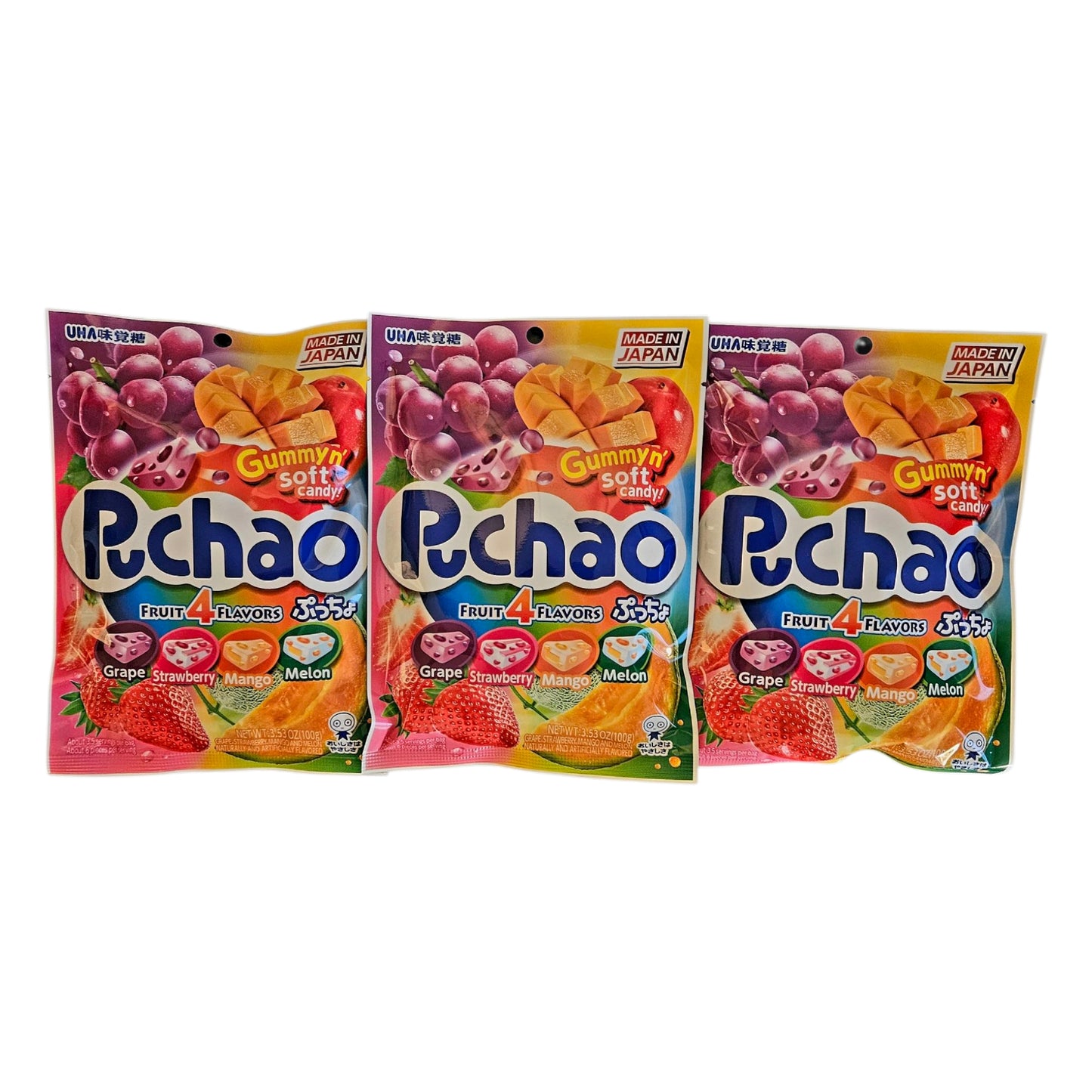 UHA Mikakuto Puchao Assorted Fruit Flavors Soft Gummy Candy, 100g