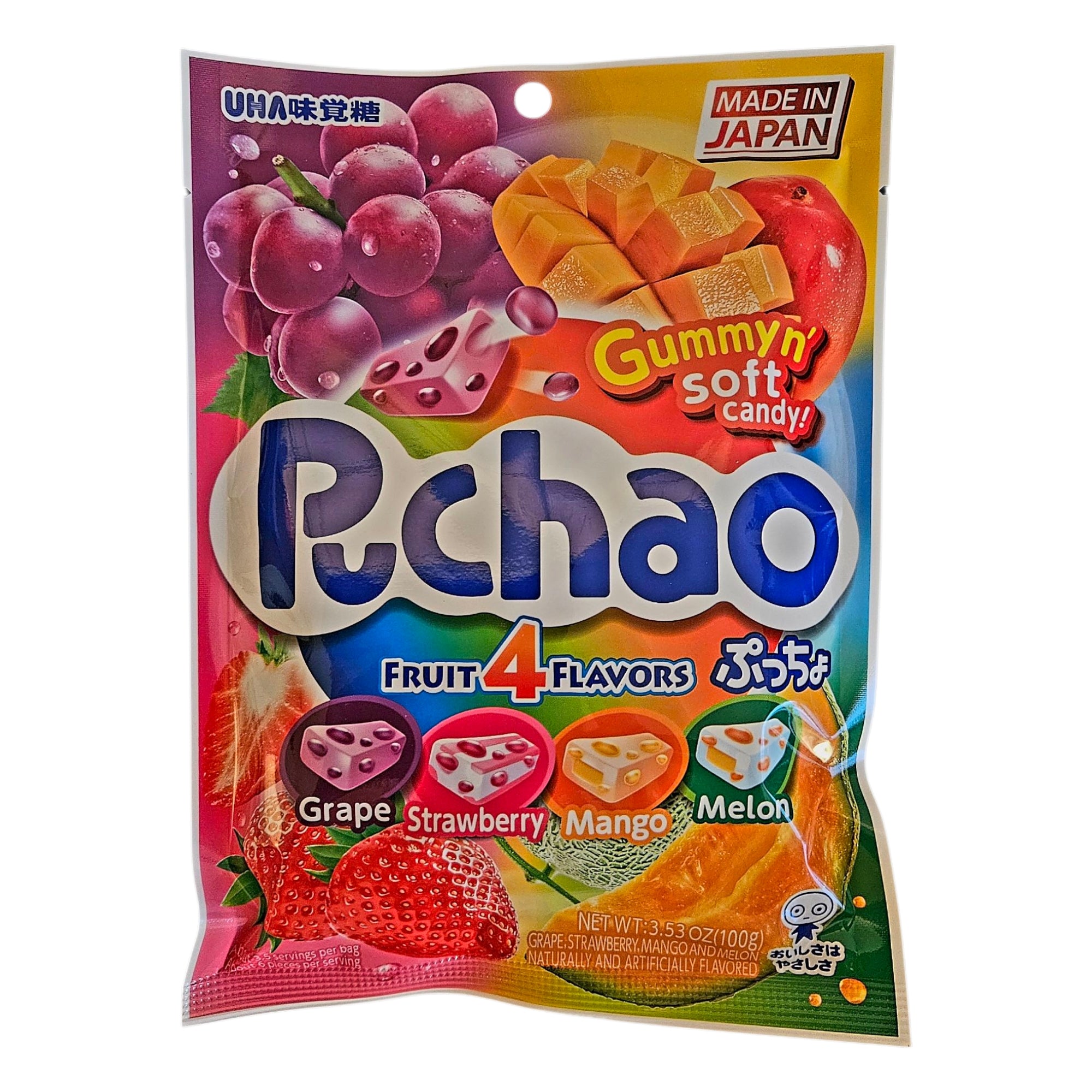 UHA Mikakuto Puchao Assorted Fruit Flavors Soft Gummy Candy, 100g
