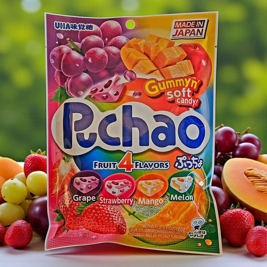 UHA Mikakuto Puchao Assorted Fruit Flavors Soft Gummy Candy, 100g