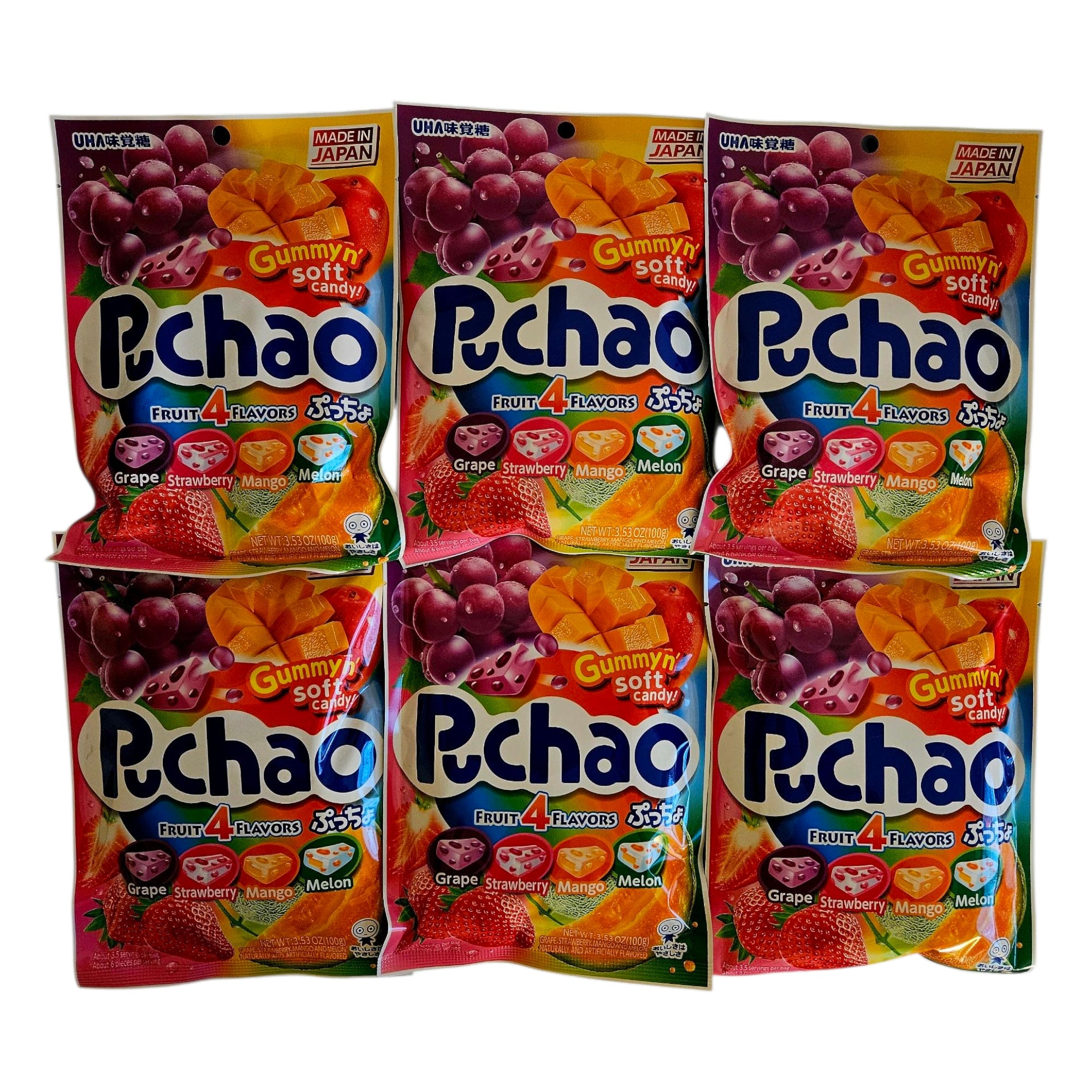 UHA Mikakuto Puchao Assorted Fruit Flavors Soft Gummy Candy, 100g