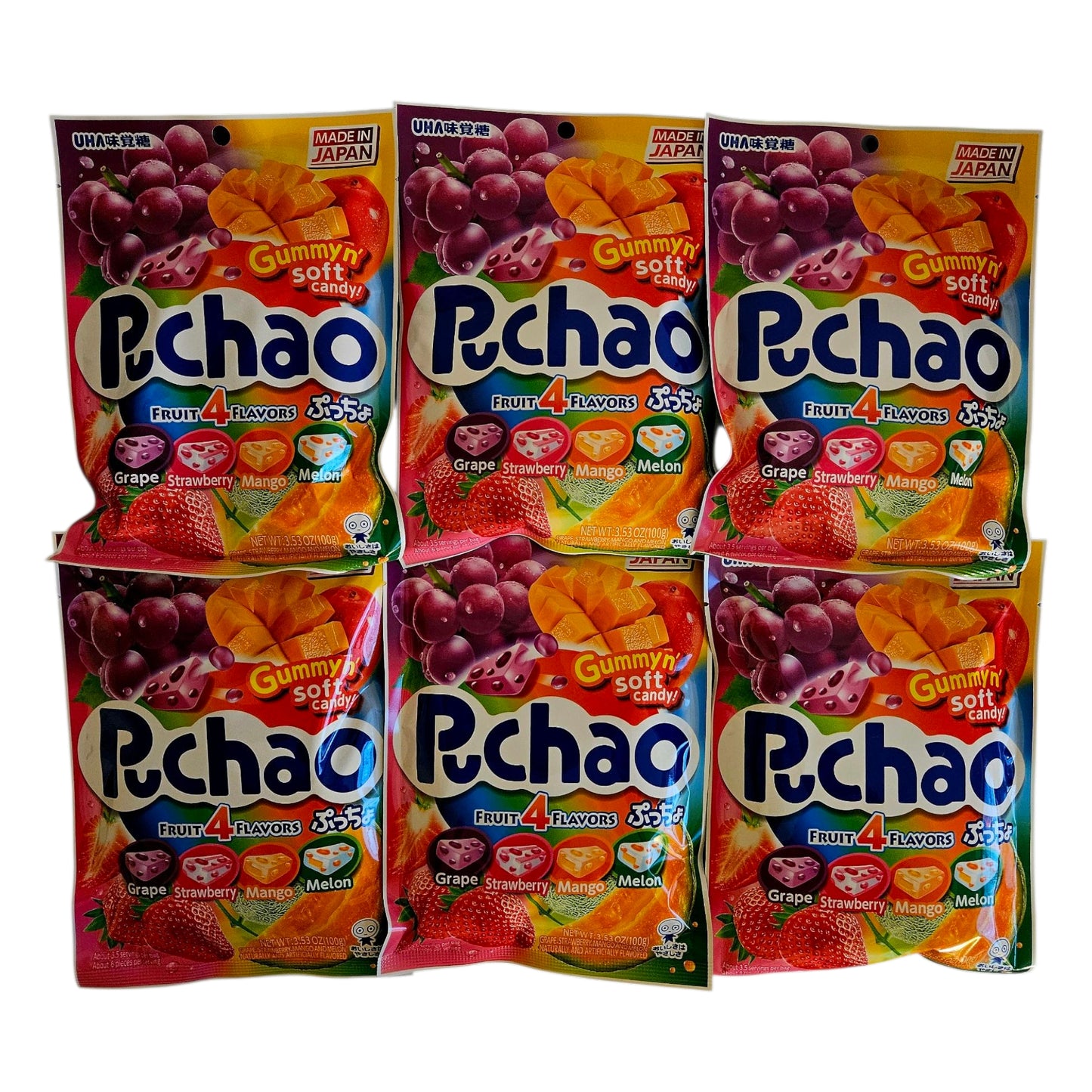 UHA Mikakuto Puchao Assorted Fruit Flavors Soft Gummy Candy, 100g