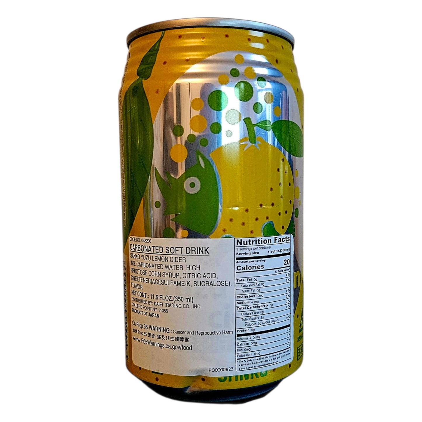 Sanko Yuzu Lemon Cider 11.6 Fl oz, Japanese Carbonated Soft Drink