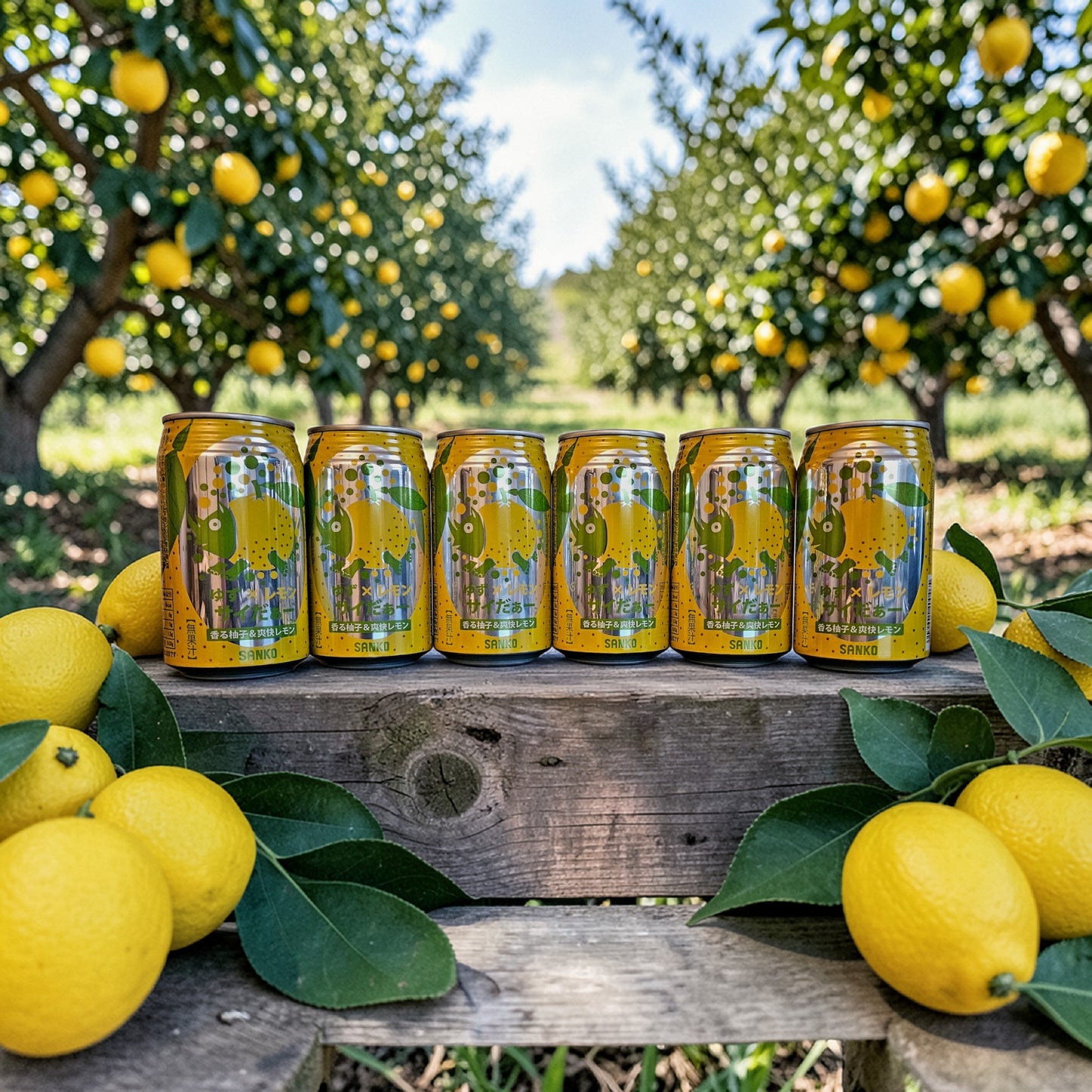 Sanko Yuzu Lemon Cider 11.6 Fl oz, Japanese Carbonated Soft Drink