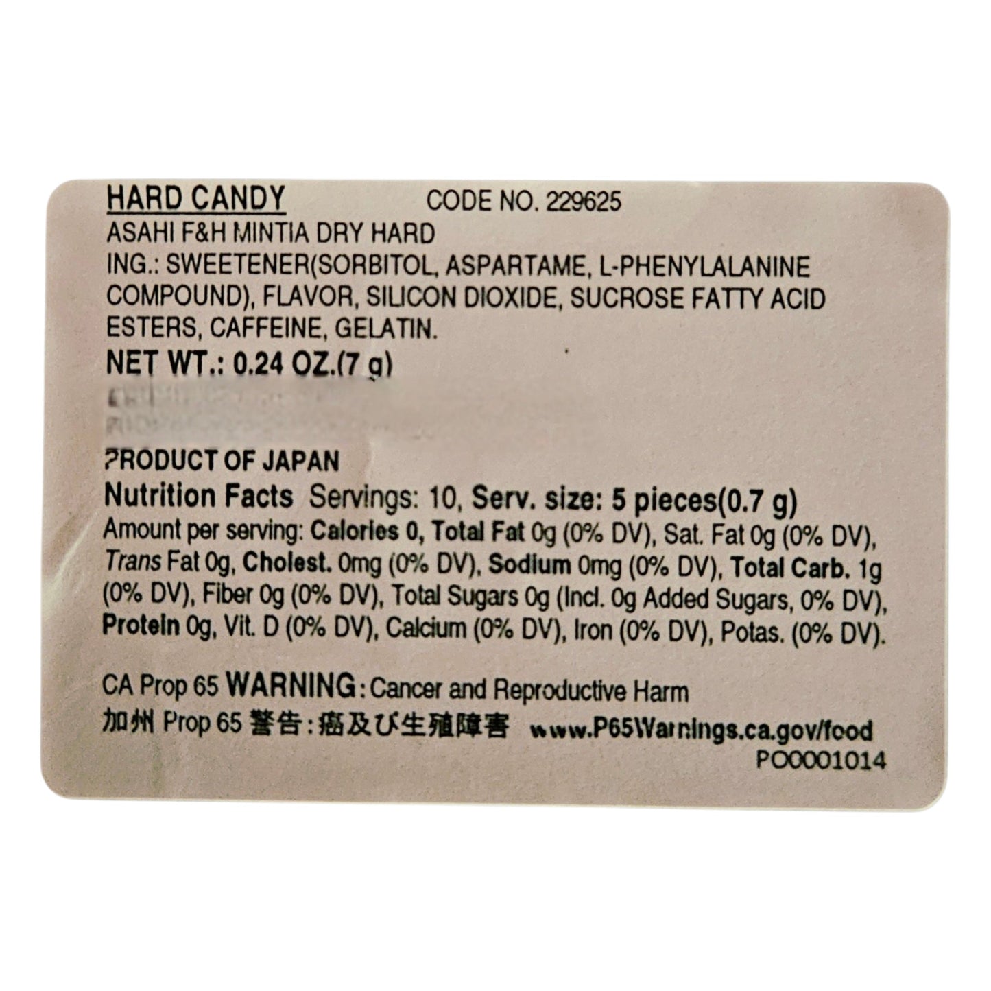 ASAHI Mintia Dry Hard Breath Mint With Caffeine 50 Tablets-7g