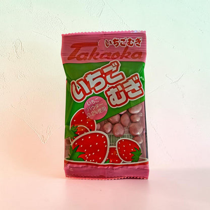 Takaoka Shokuhin Strawberry Mugi 0.4oz (Chocolate Covered Wheat Puffs)