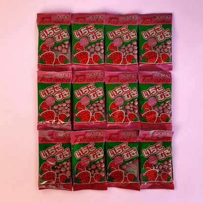 Takaoka Shokuhin Strawberry Mugi 0.4oz (Chocolate Covered Wheat Puffs)