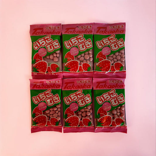 Takaoka Shokuhin Strawberry Mugi 0.4oz (Chocolate Covered Wheat Puffs)