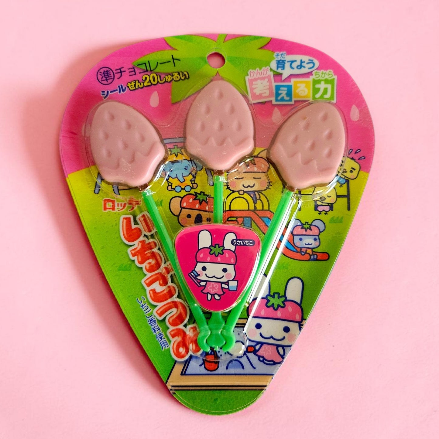 LOTTE Ichigo Tsumi Japanese STRAWBERRY CHOCOLATE LOLLIPOP 3P - 11g