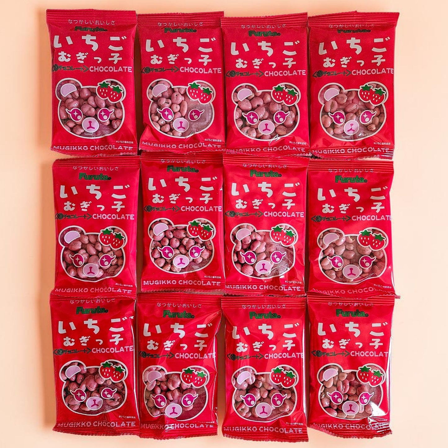 FURUTA Ichigo Mugikko Chocolate (Strawberry Chocolate Covered Puffs) 14g