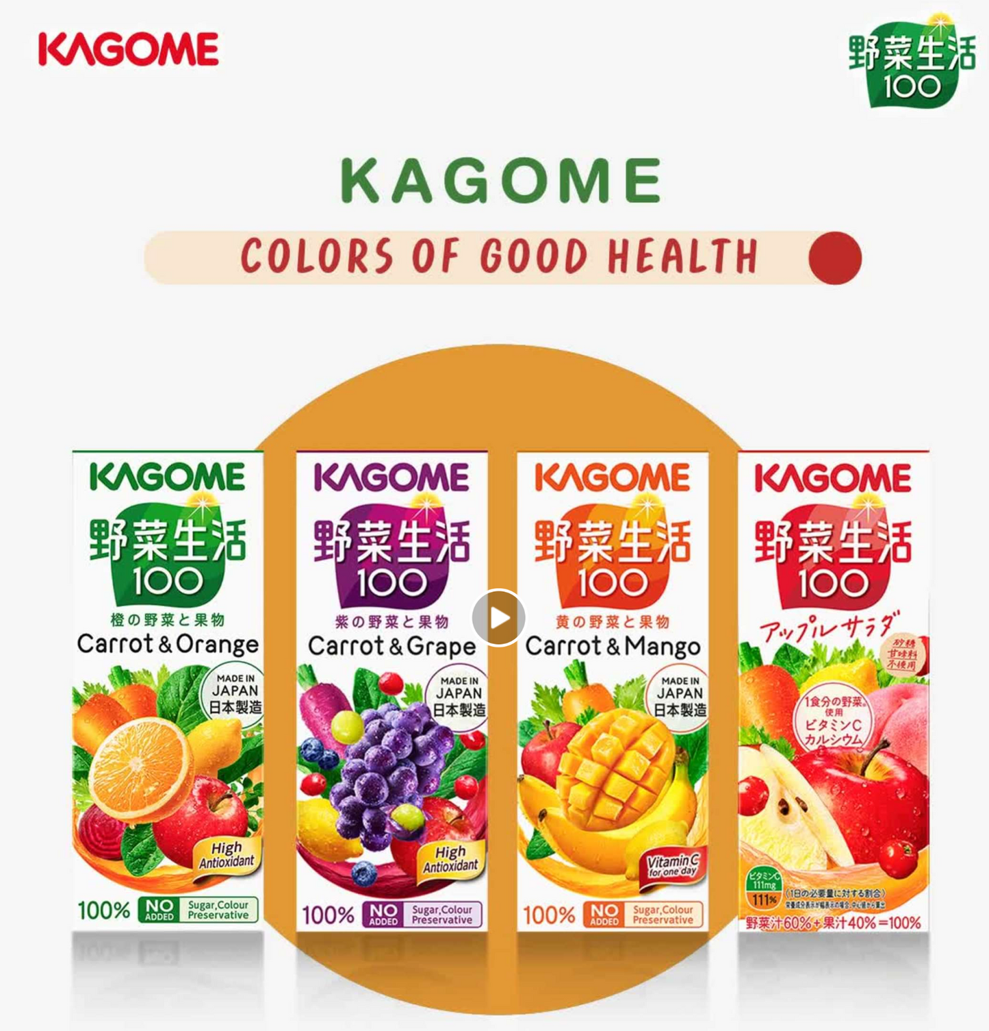 Kagome -Japan Yasai Seikatsu 100% Vegetable&Fruits Juice 8 Pack Assortment,200ml