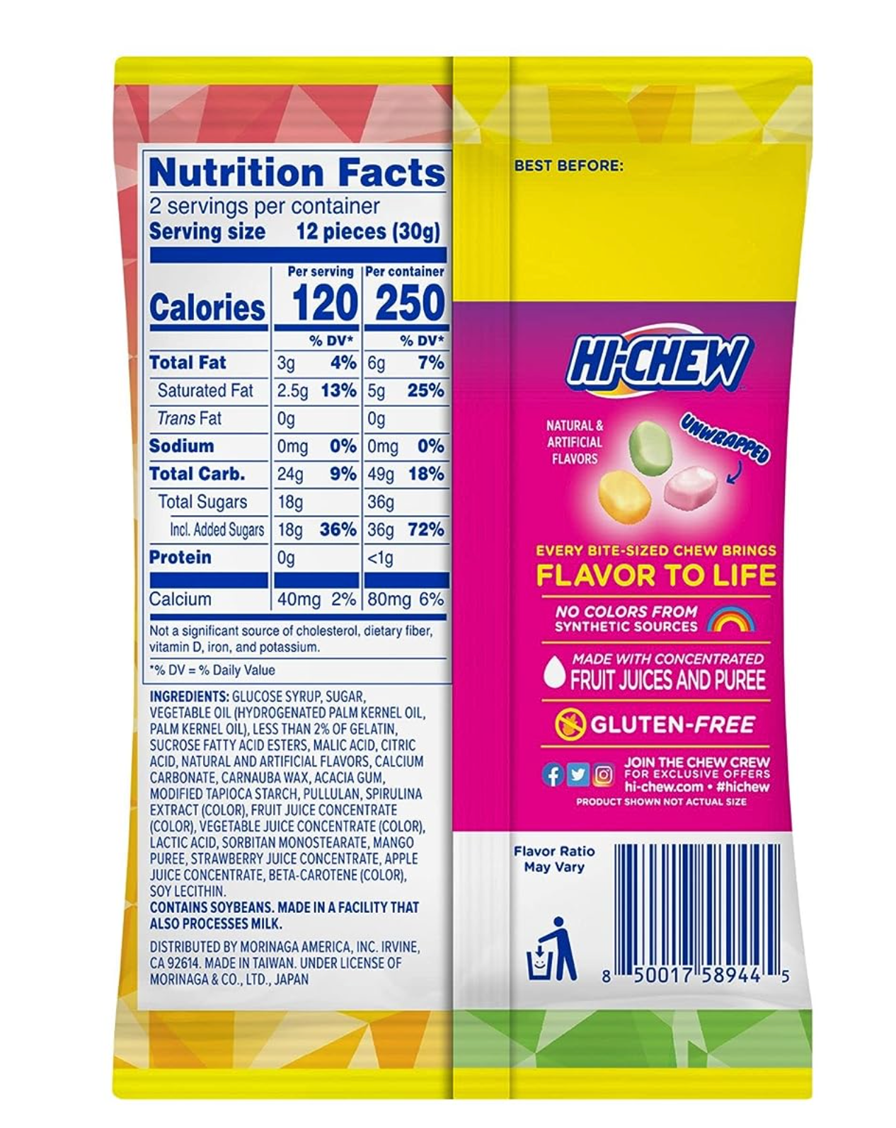 Morinaga HI-CHEW Bites Original Mix Chewy Candy, Pack of 3 Bags, 2.12oz each