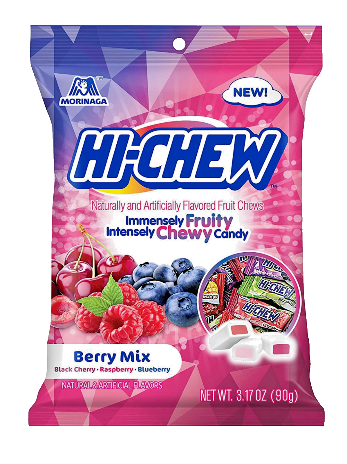 6 Packs Hi-Chew Berry Mix-Black Cherry,Raspberry &Blueberry Flavors.,3.17oz Bag