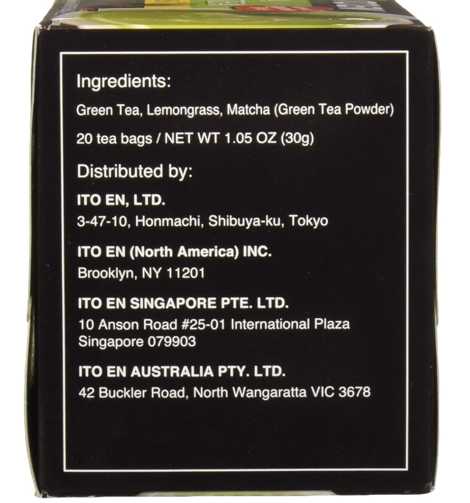 ITO EN MATCHA GREEN TEA LEMONGRASS FLAVOR 20 TEA BAGS 1.05 OZ (30 G)