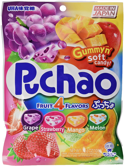 4 BAGS UHA Mikakuto Japan Puchao Puchao Chewy Candy 4 Flavor Fruit Mix 3.52oz 